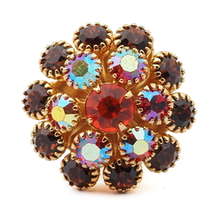 Czech ruby red orange AB rhinestone gold tone metal button bead 19mm