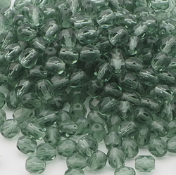 Lot (390) Czech green faceted glass beads 6mm