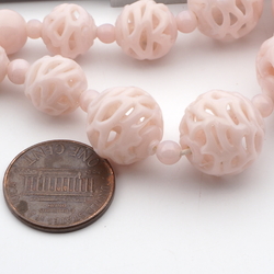 Vintage Deco Czech necklace lampwork hollow hand spun lattice pink glass beads