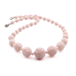 Vintage Deco Czech necklace lampwork hollow hand spun lattice pink glass beads