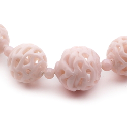 Vintage Deco Czech necklace lampwork hollow hand spun lattice pink glass beads