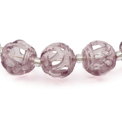 Vintage Deco Czech necklace lampwork hollow hand spun purple glass beads