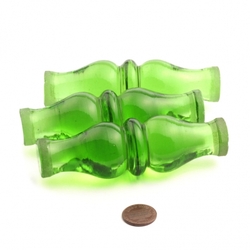 Lot (3) Large Czech antique green art glass turned balustrade furniture door handles 4.2"