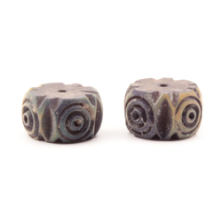 Lot (2) Antique Bohemian 1900's galalith plastic carved floral rondelle beads