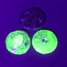 Lot (3) Czech antique Nouveau gold gilt green uranium floral glass cabochons 16mm