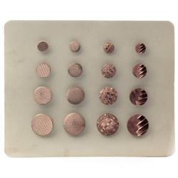 Sample card (16) vintage Czech bronze metallic black imitation fabric glass buttons