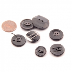 Czech Glass button Lot (7) vintage geometric black sew through