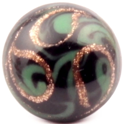 Victorian antique Czech green swirl aventurine gold lampwork black glass button 14mm