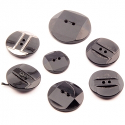 Czech Glass button Lot (7) vintage geometric black sew through