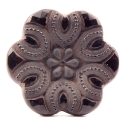 Large 32mm antique Victorian Czech faux rhinestone flower faceted black glass button