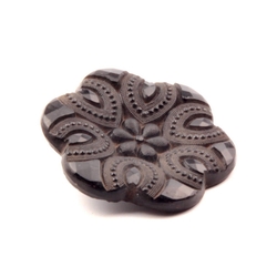Large 32mm antique Victorian Czech faux rhinestone flower faceted black glass button