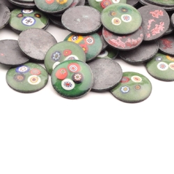 Vintage Czech lampwork millefiori green glass metal round cabochon 18mm (1 piece)