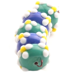 Lampwork glass beads lot (5) 18mm Czech floral overlay blue green rondelle wedding cake