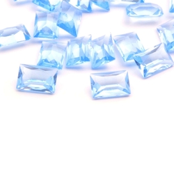 Lot (24) Czech vintage rectangle faceted blue glass rhinestones 9x6mm