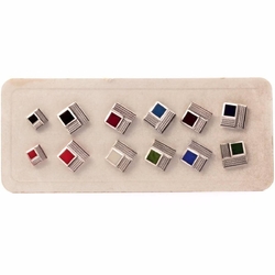Sample Card (12) 1920's Deco Czech vintage metallic square opaque satin glass buttons