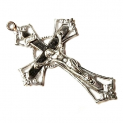 Vintage silver metal Jesus crucifix cross religious pendant rosary design stamping