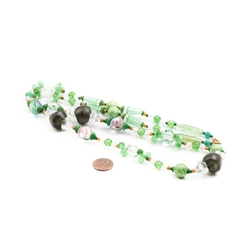 Vintage Czech necklace green marble clear flower English cut rainbow bicolor glass beads