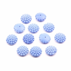 Lot (12) Czech Art Deco blue flower headpin glass beads shankless button elements 16mm