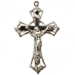 Vintage silver metal Jesus crucifix cross religious pendant rosary design stamping