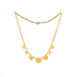 Vintage Czech necklace topaz English cut disc pendant glass beads