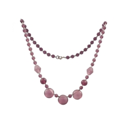 Vintage Czech necklace frost purple round pendant glass beads drops