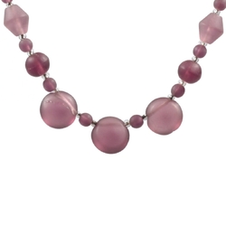 Vintage Czech necklace frost purple round pendant glass beads drops