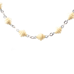 Vintage Bauhaus Art Deco chrome chain necklace galalith plastic cream wedding cake layered bicone beads