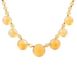 Vintage Czech necklace topaz English cut disc pendant glass beads