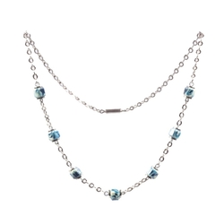 Vintage Bauhaus Art Deco chrome chain necklace galalith plastic blue marble octagon beads