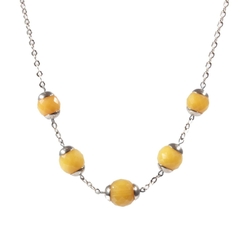 Vintage German chrome necklace Bauhaus Art Deco galalith juice yellow beads style Jakob Bengel