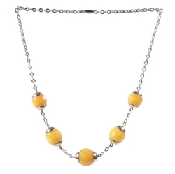 Vintage German chrome necklace Bauhaus Art Deco galalith juice yellow beads style Jakob Bengel