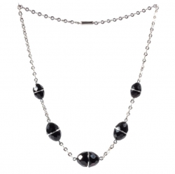 Vintage Bauhaus Art Deco chrome chain necklace galalith black cone faceted beads chrome spacers