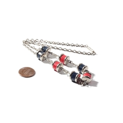Vintage German Bauhaus chain necklace galalith red cobalt blue rondelle beads chrome caps