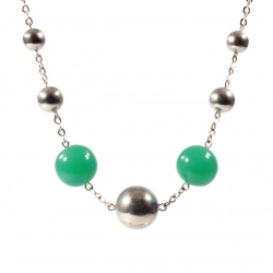 Vintage Art Deco chain necklace chrome ball beads uranium chrysoprase green glass beads
