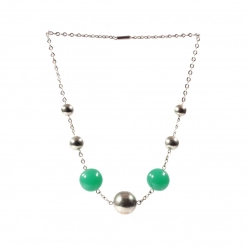 Vintage Art Deco chain necklace chrome ball beads uranium chrysoprase green glass beads
