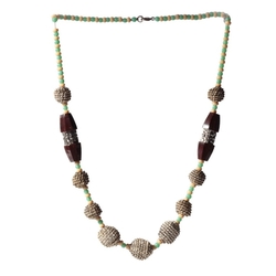 Vintage necklace Czech brown carved floral Art Deco glass beads
