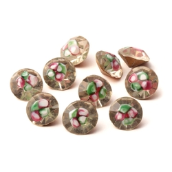 Lot (10) Czech antique pink green white satin floral lampwork glass rhinestones 10mm