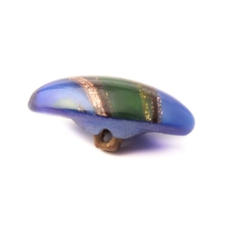 Antique Victorian Czech green blue satin striped lampwork oval glass button 16mm