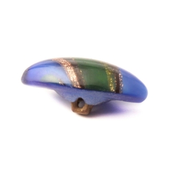 Antique Victorian Czech green blue satin striped lampwork oval glass button 16mm