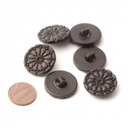 Lot (6) vintage Czech Daisy flower gloss black glass buttons 23mm