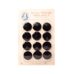 Card antique Czech black glass buttons 22mm "Derniere Nouveaute" (12)
