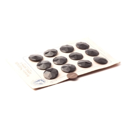 Card (12) Antique Czech black faceted glass buttons 27mm "Derniere Nouveaute" 