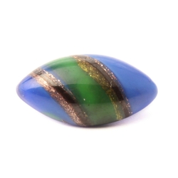 Antique Victorian Czech green blue satin striped lampwork oval glass button 16mm