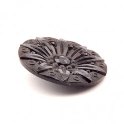 Large 32mm antique Czech faux rhinestone black lacy daisy flower glass button