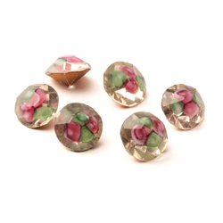 Lot (6) rare Czech antique floral lampwork glass rhinestones 8mm