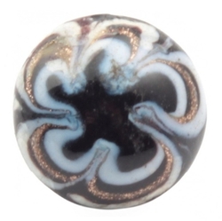 Antique Czech lampwork white aventurine gold flower millefiori black glass button