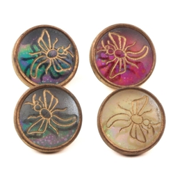 Lot (4) antique Czech 2 part gold gilt mayfly insect reverse iridescent glass cabochon buttons