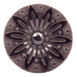 Large 32mm antique Czech faux rhinestone black lacy daisy flower glass button