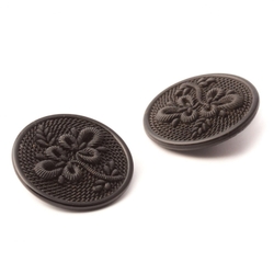Lot (2) Antique Victorian Czech imitation fabric floral black glass buttons 32mm