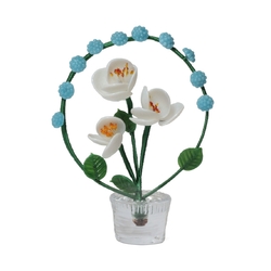 Vintage Czech lampwork glass miniature white flowers blue bead arch plant pot ornament